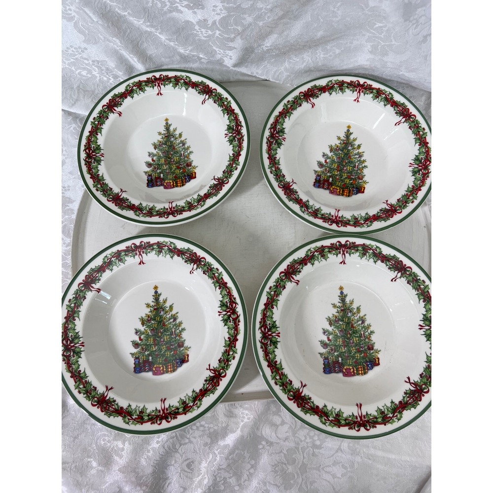 Christopher Radko Traditions Holiday Christmas Tree Soup Bowls Set of 4